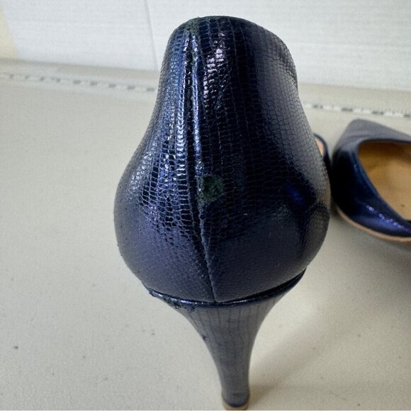 Brenda Zaro Blue Metallic Textured Leather Pump Heels Made In Spain Size 38 - Picture 7 of 15